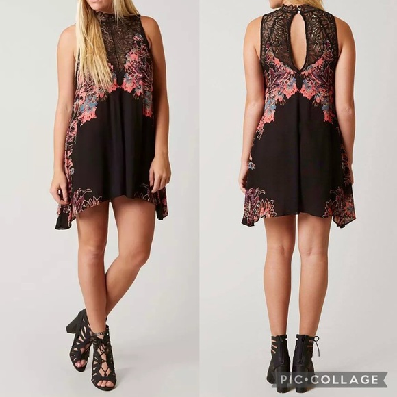 FP Intimately Black Lace Floral Slip Mini Dress - Picture 4 of 10